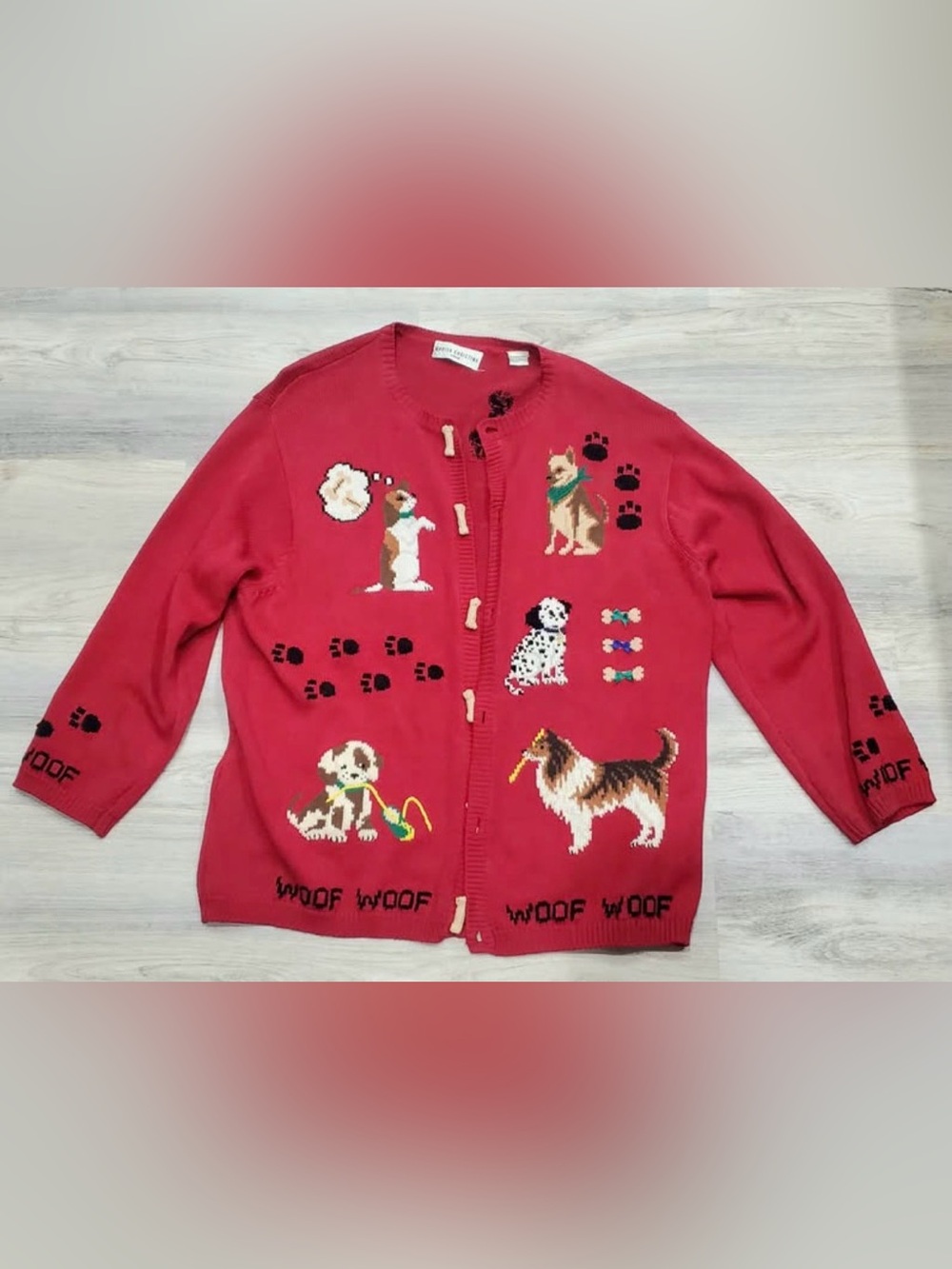Marisa Christina Cardigan Sweater with Dogs XL Novelty Retro